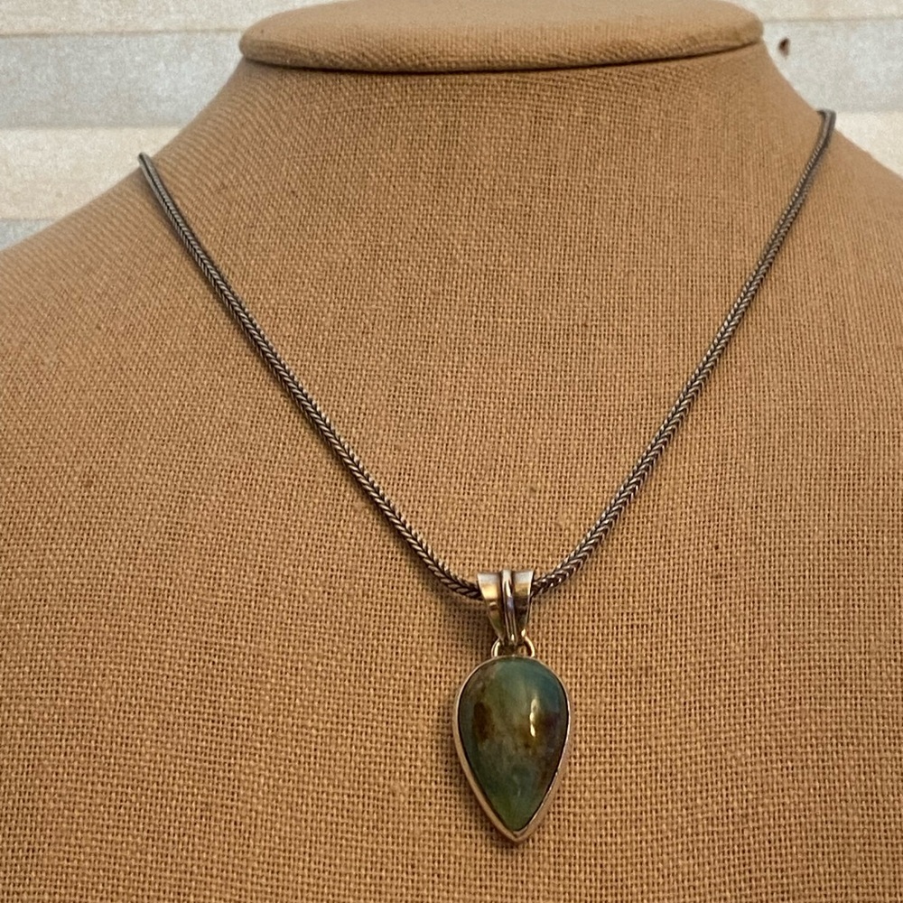 Magnificent Peruvian Opal sterling silver Pendant on a thick wheat chain - Picture 3 of 9